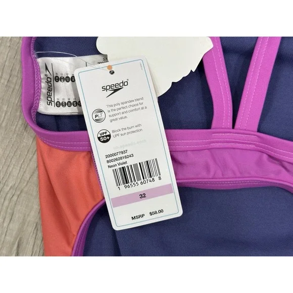 Speedo Vibe Collection Girls One Piece Swimsuit Size 32 (L) Good Vibes Only NWT - Picture 10 of 11